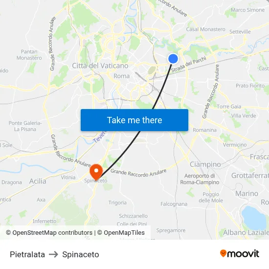 Pietralata to Spinaceto map