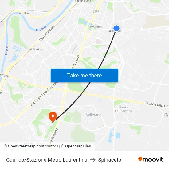 Gaurico/Stazione Metro Laurentina to Spinaceto map