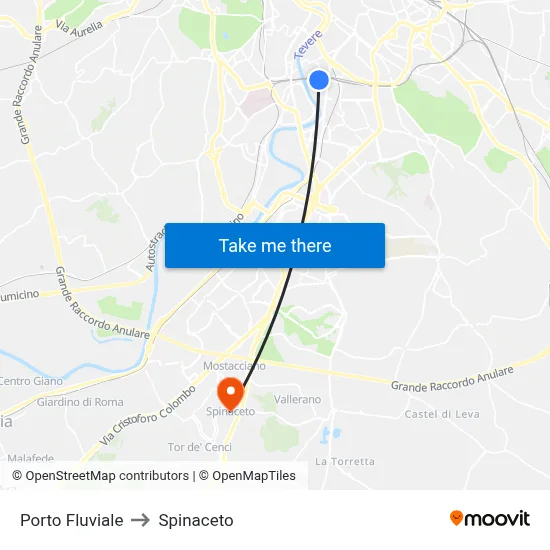 Porto Fluviale to Spinaceto map