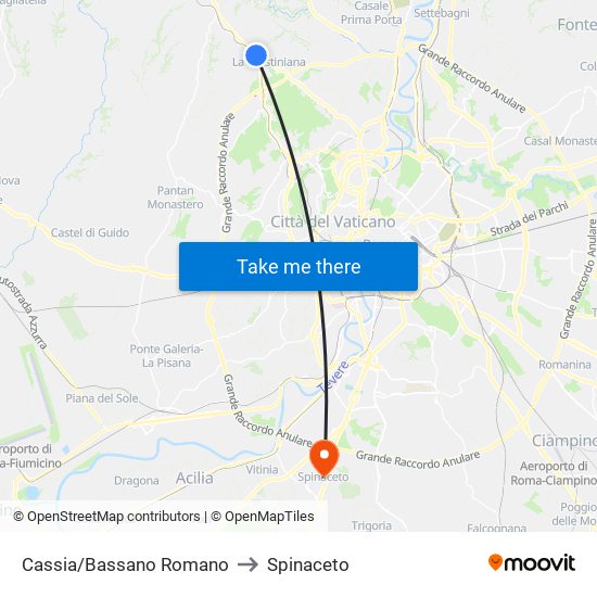 Cassia/Bassano Romano to Spinaceto map