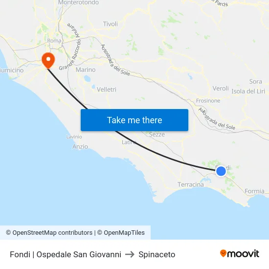 Fondi | Ospedale San Giovanni to Spinaceto map