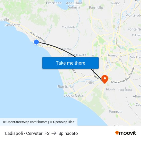 Ladispoli - Cerveteri FS to Spinaceto map