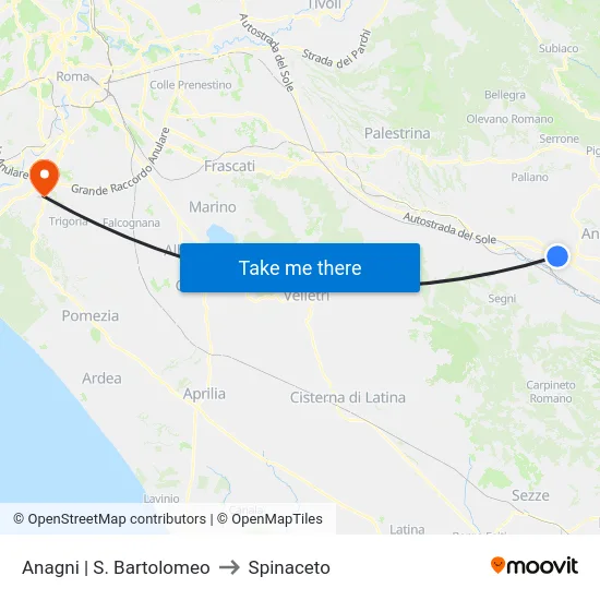 Anagni | San Bartolomeo to Spinaceto map