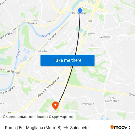Roma | Eur Magliana (Metro B) to Spinaceto map