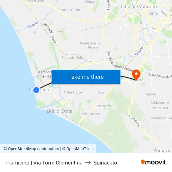 Fiumicino | Via Torre Clementina to Spinaceto map