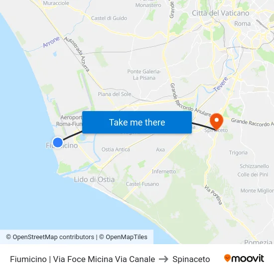 Fiumicino | Via Foce Micina Via Canale to Spinaceto map
