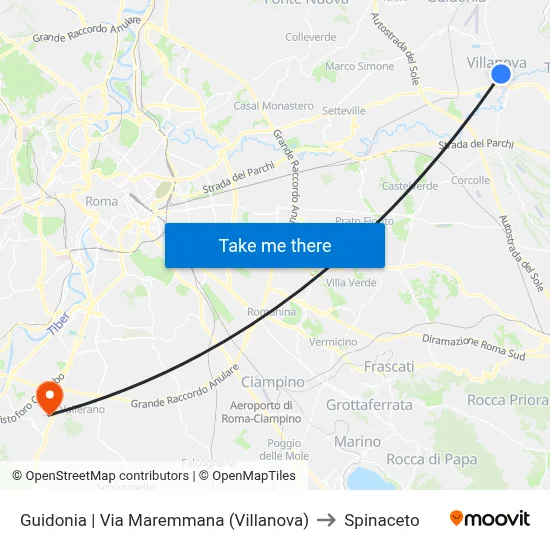 Guidonia | Maremmana Street (Villanova) to Spinaceto map