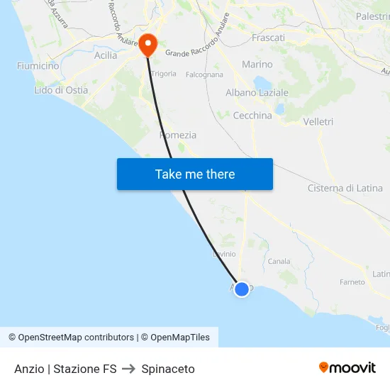 Anzio | Railway Station to Spinaceto map