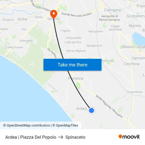 Ardea via Piazza Del Popolo to Spinaceto map