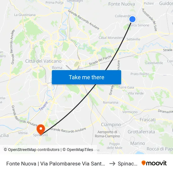 Fonte Nuova | Via Palombarese Via Santa Lucia to Spinaceto map