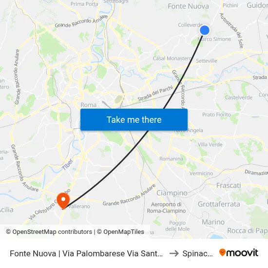 Via Palombarese - Via Santa Lucia, Fonte Nuova to Spinaceto map