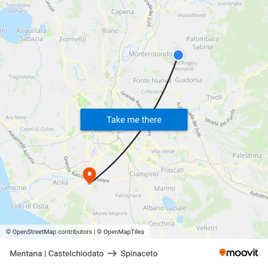 Mentana via Castelchiodato to Spinaceto map