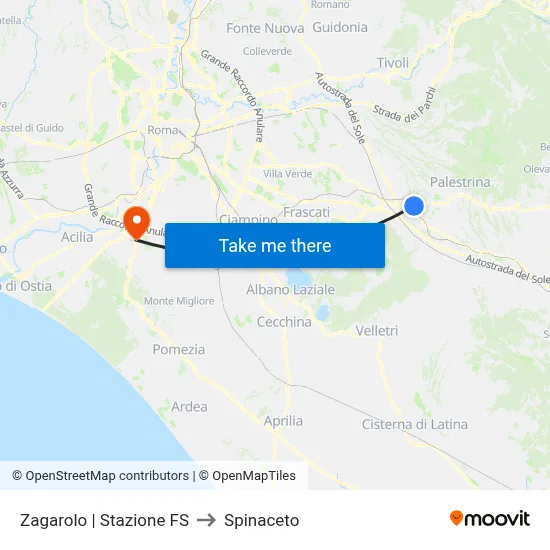 Zagarolo | Railway Station to Spinaceto map