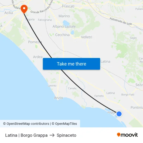 Latina | Borgo Grappa to Spinaceto map