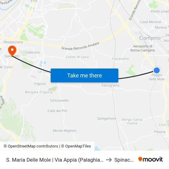S. Maria Delle Mole | Via Appia (Palaghiaccio) to Spinaceto map