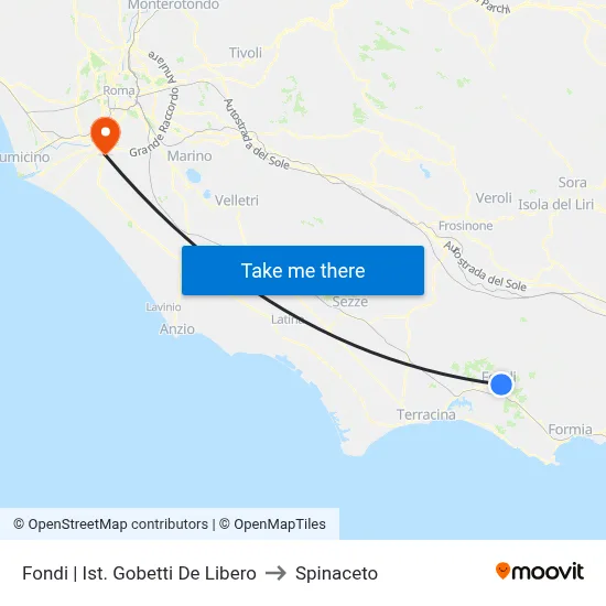Fondi Gobetti De Libero Institute to Spinaceto map