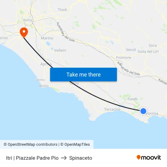 Itri | Father Pio Square to Spinaceto map