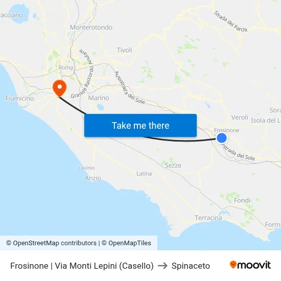 Frosinone | Via Monti Lepini (Casello) to Spinaceto map