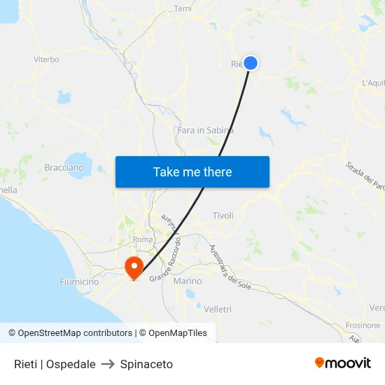 Rieti | Ospedale to Spinaceto map