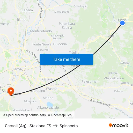 Carsoli | Railway Station to Spinaceto map