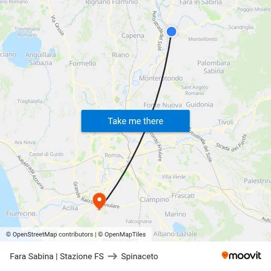 Fara Sabina | Railway Station to Spinaceto map