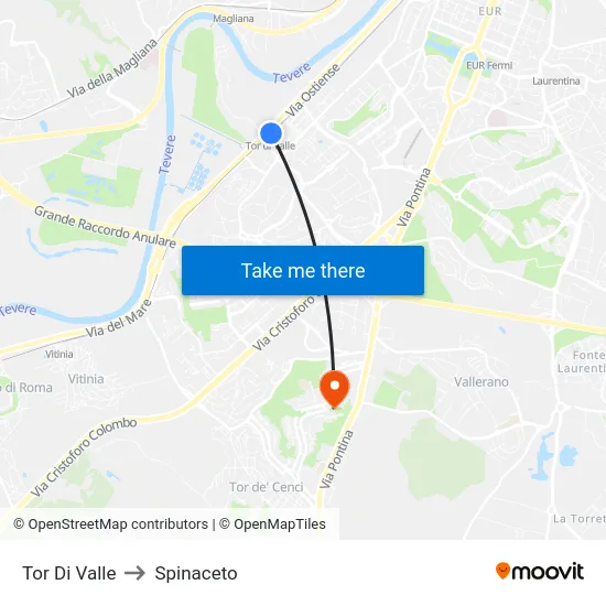 Tor Di Valle to Spinaceto map