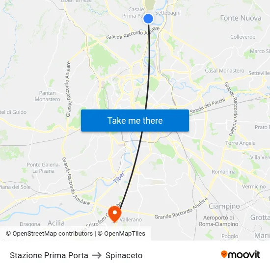 Prima Porta Station to Spinaceto map