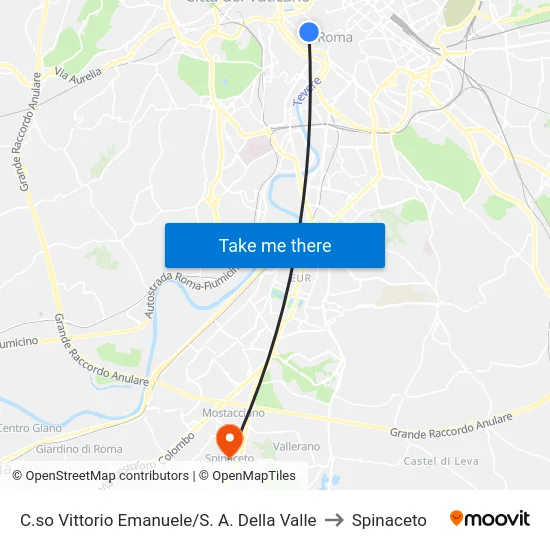 C.so Vittorio Emanuele/S. A. Della Valle to Spinaceto map