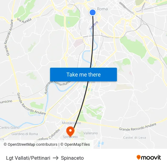 Lgt Vallati/Pettinari to Spinaceto map