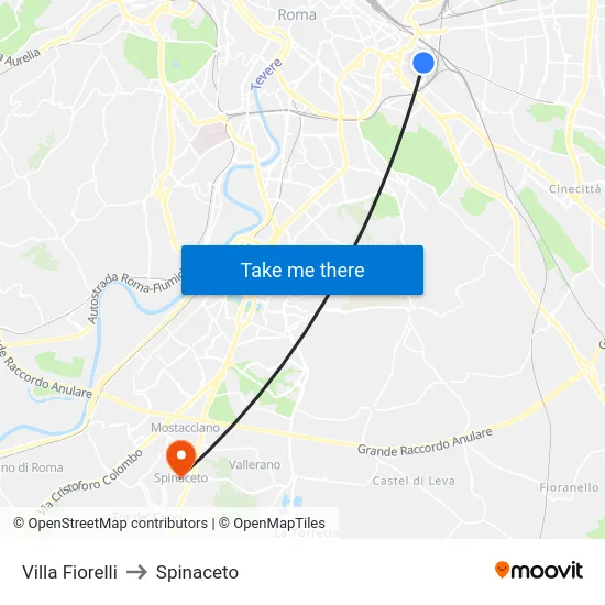 Villa Fiorelli to Spinaceto map