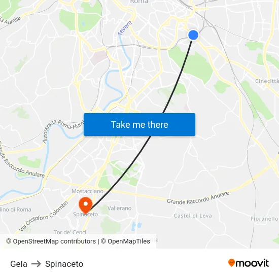 Gela to Spinaceto map