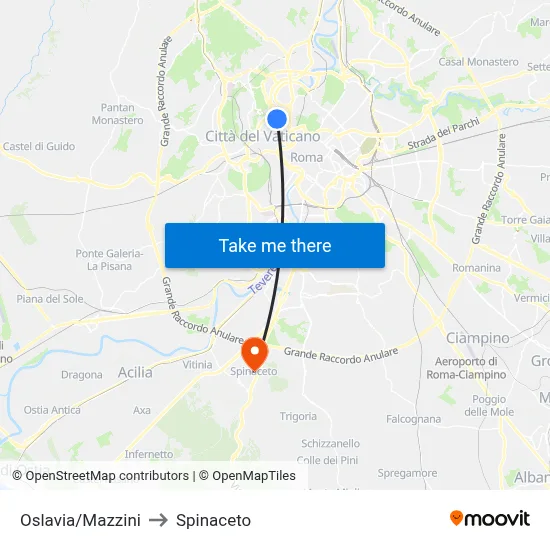 Oslavia/Mazzini to Spinaceto map