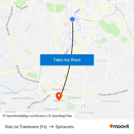 Trastevere Station (Rail) to Spinaceto map