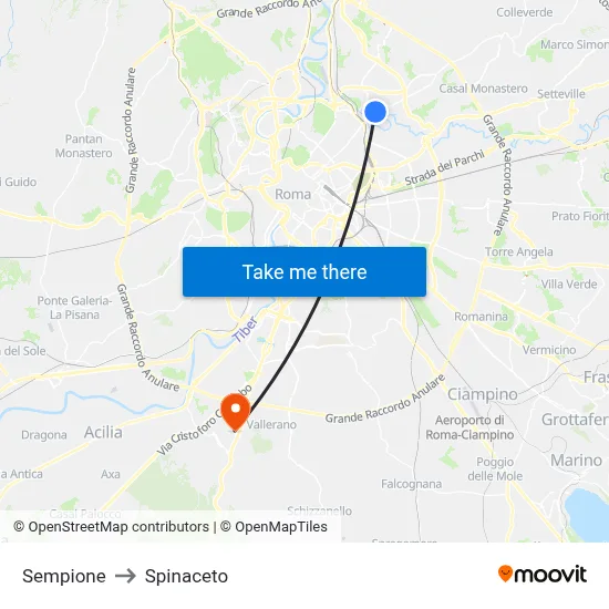Sempione to Spinaceto map