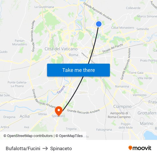 Bufalotta/Fucini to Spinaceto map