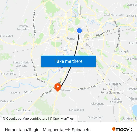 Nomentana/Regina Margherita to Spinaceto map