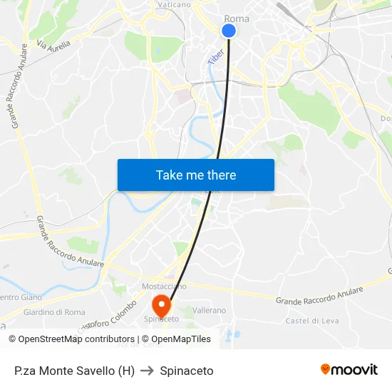 Monte Savello Square (H) to Spinaceto map