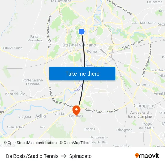De Bosis/Stadio Tennis to Spinaceto map