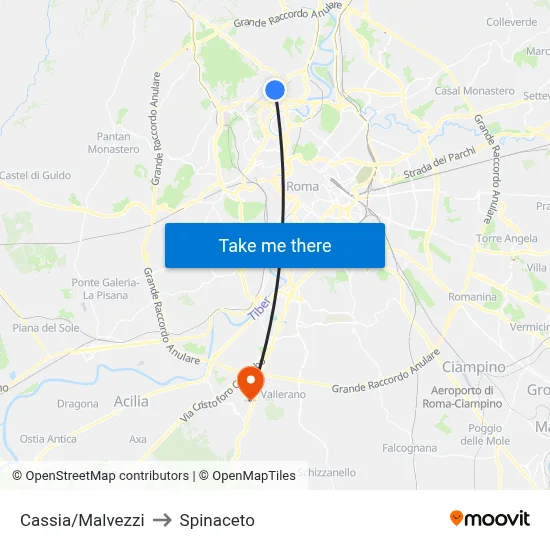 Cassia/Malvezzi to Spinaceto map