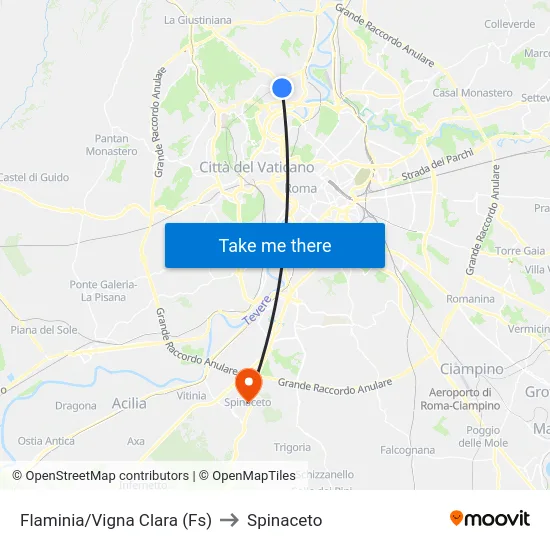 Flaminia/Vigna Clara (Fs) to Spinaceto map