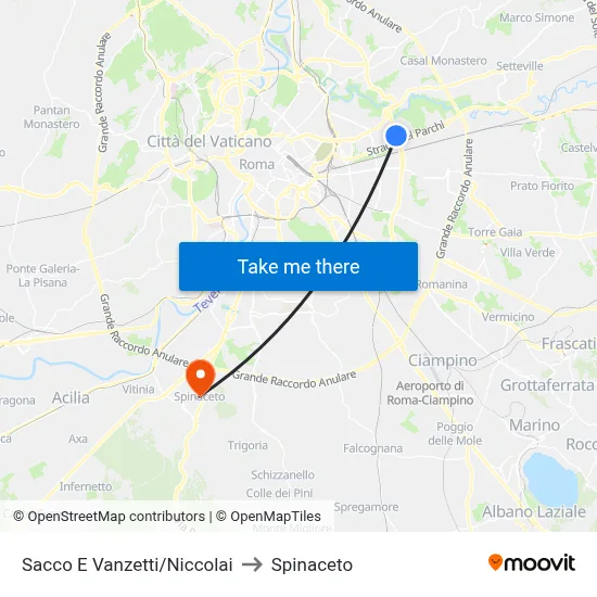Sacco E Vanzetti/Niccolai to Spinaceto map