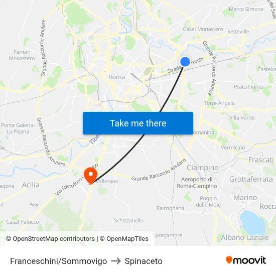 Franceschini/Sommovigo to Spinaceto map