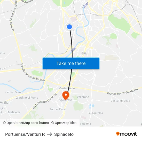 Portuense/Venturi P. to Spinaceto map