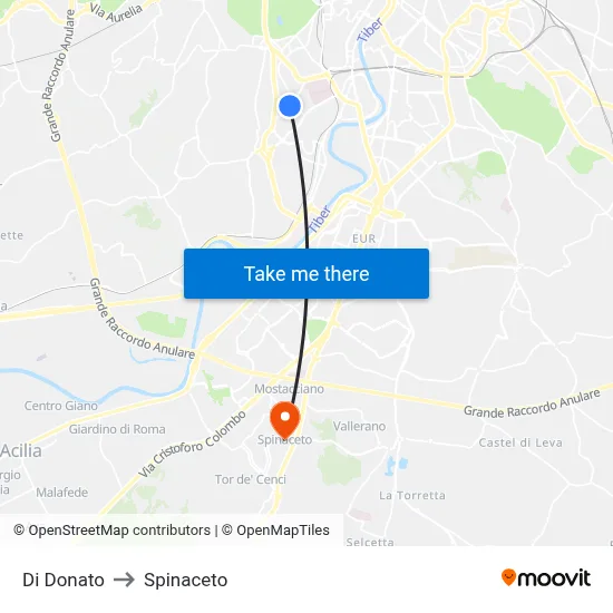 Di Donato to Spinaceto map