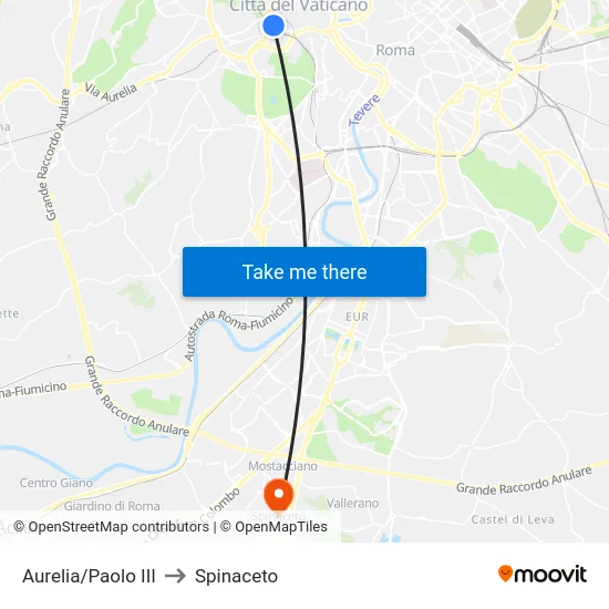 Aurelia/Paolo III to Spinaceto map