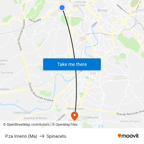 Irnerio Square (Ma) to Spinaceto map