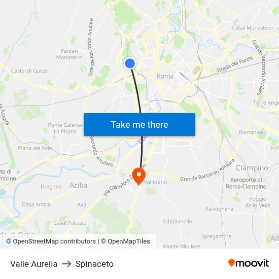 Valle Aurelia to Spinaceto map