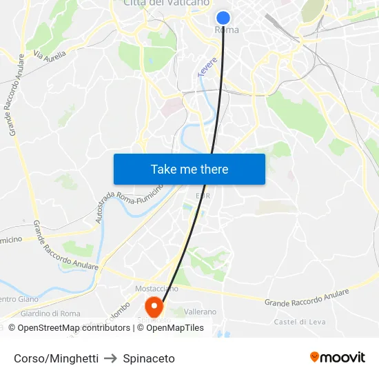 Corso/Minghetti to Spinaceto map