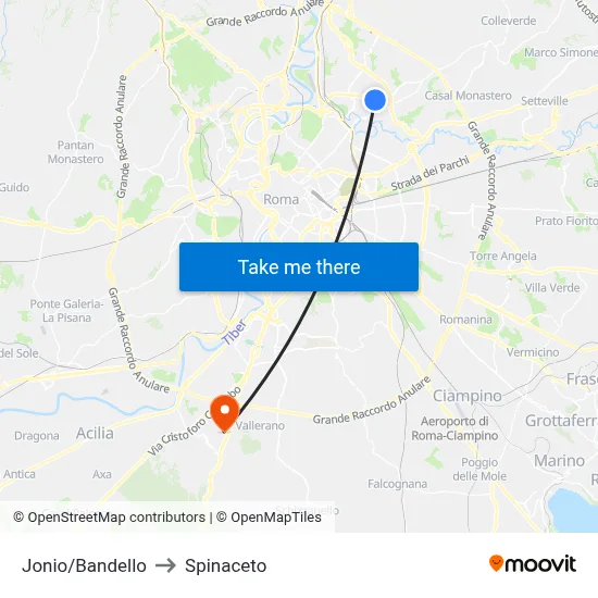Jonio/Bandello to Spinaceto map