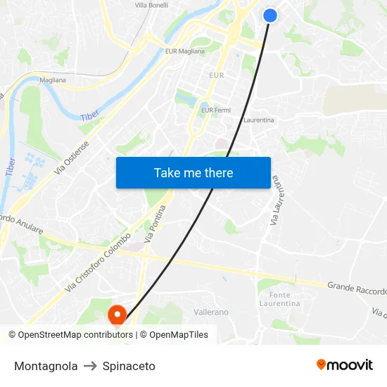 Montagnola to Spinaceto map